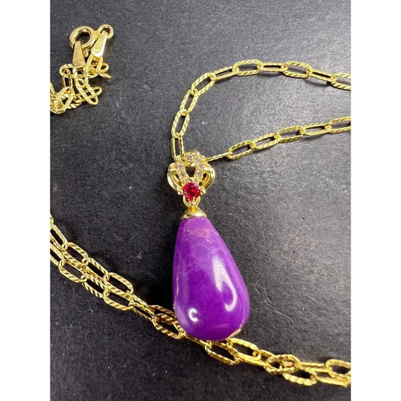 Phosphosiderite and CZ pendant with gold over sterling silver chain - Picture 1 of 11